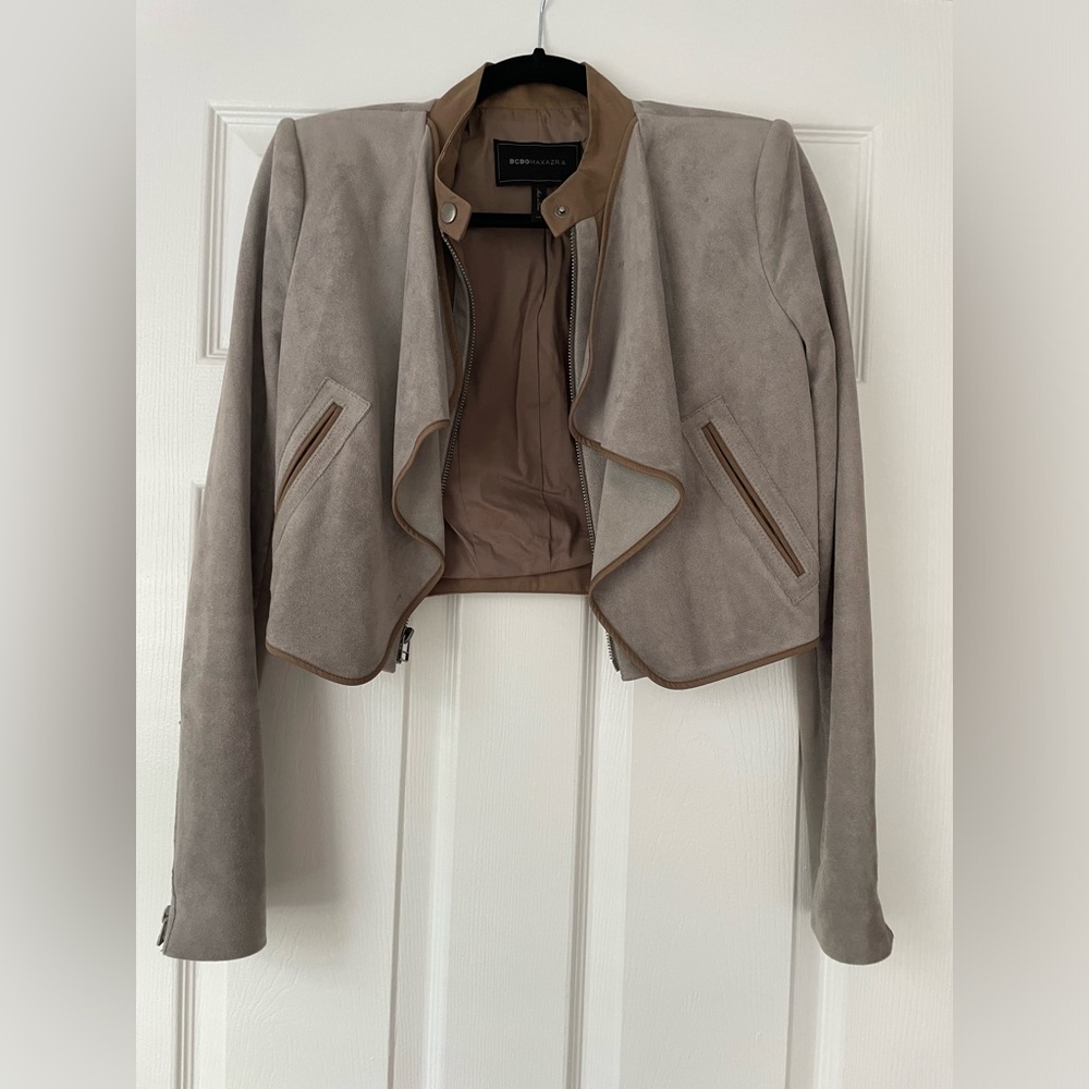 BCBG Suede Beige Cropped Jacket